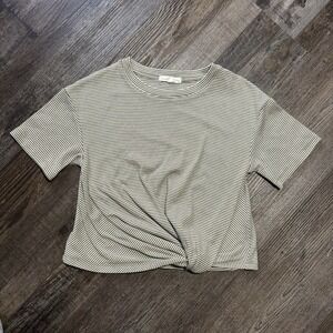 #0076 Copper Key Monochrome Striped Knot Tee